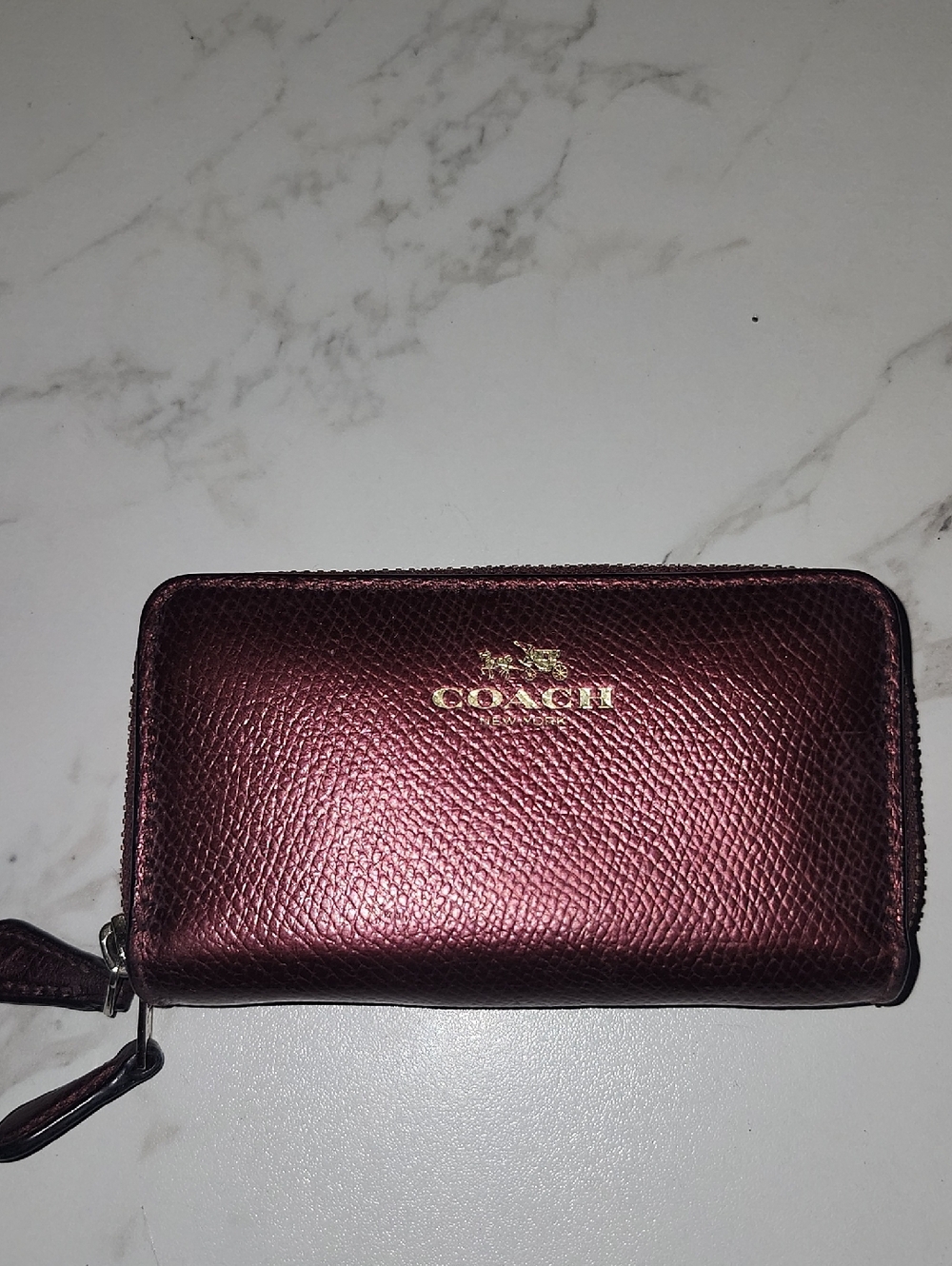 Coach Metallic Wine Zip Card Case